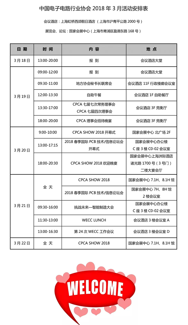 New CPCA 2018年3月盛會活動安排表